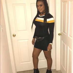 Striped gold and white Long sleeve mini dress